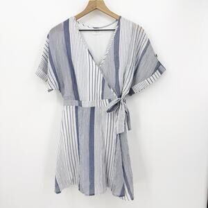 Sienna Sky Wrap Summer Dress M Women's Striped Coastal Resort Wear Casual Beachy